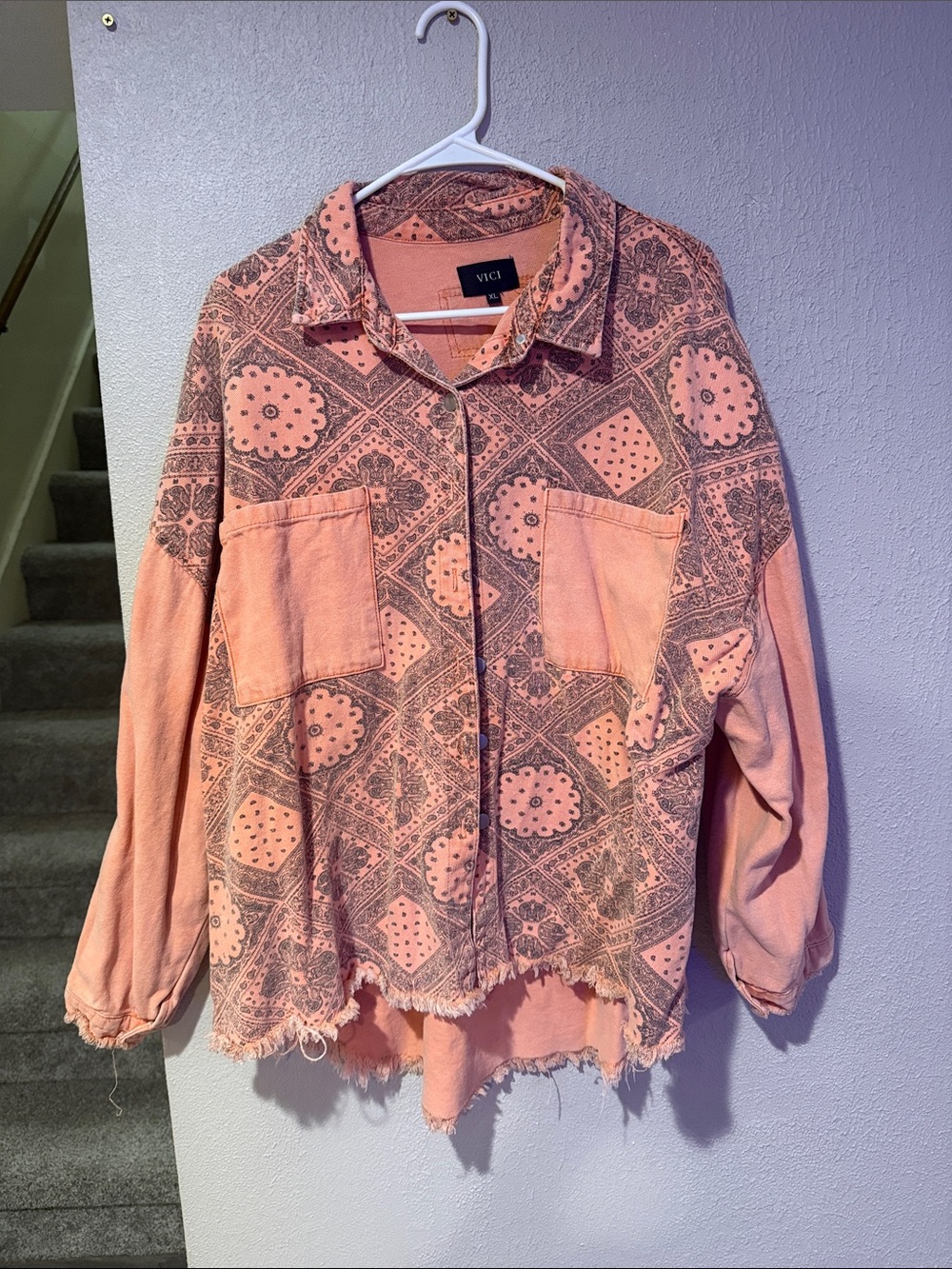 VICI Peach Printed Button-Down Shirt Jacket